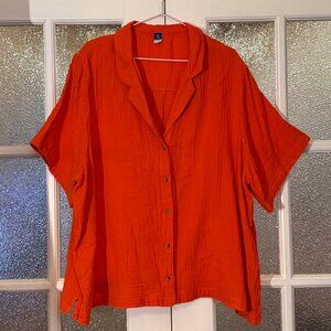 OLD NAVY Seersucker Cotton Short Sleeve Button Up Blouse ORANGE
